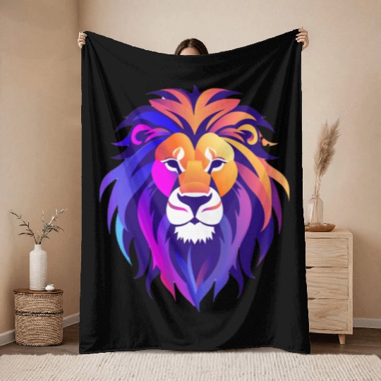 Vibrant Royal Lion Portrait Throw Blankets