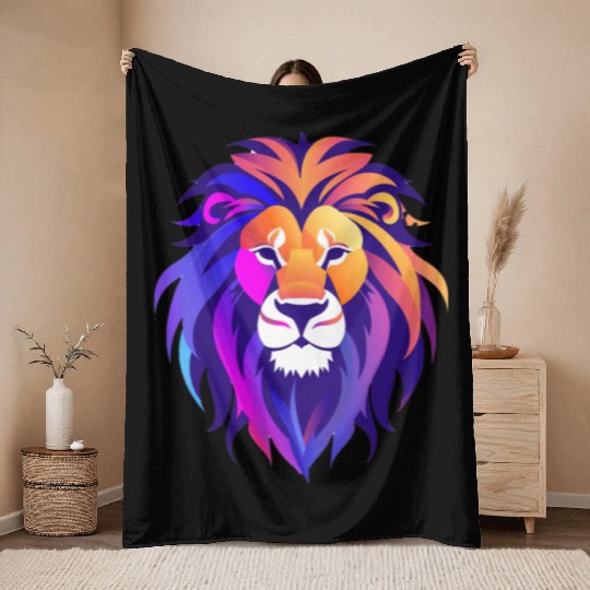 Vibrant Royal Lion Portrait Throw Blankets