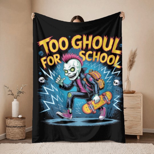 Too Ghoul for School – Punk Ghost Halloween Throw Blankets
