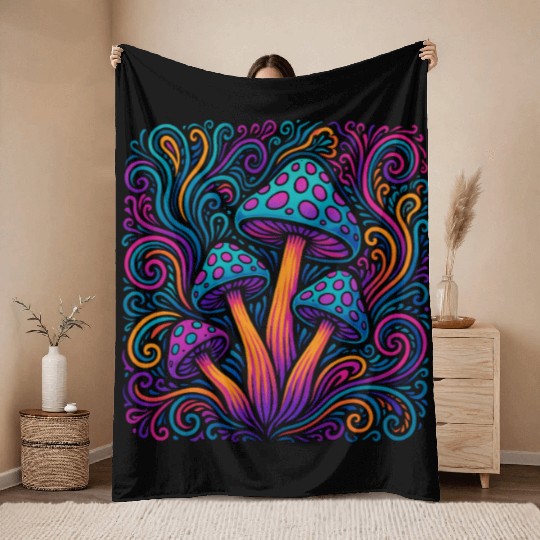 Psychedelic Mushroom Dream Throw Blankets