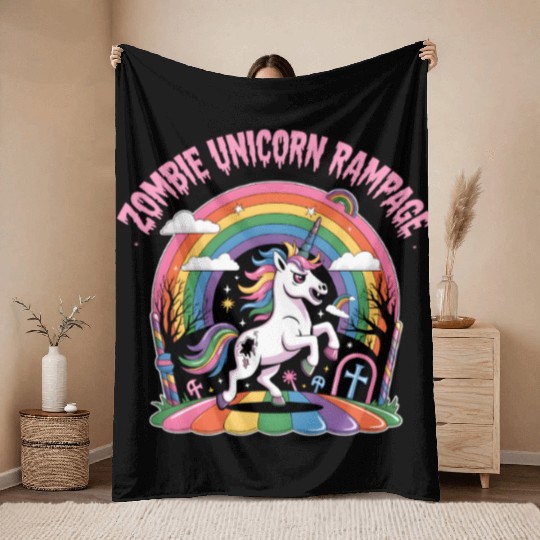 Magical Unicorn Rainbow Dream Scene Throw Blankets
