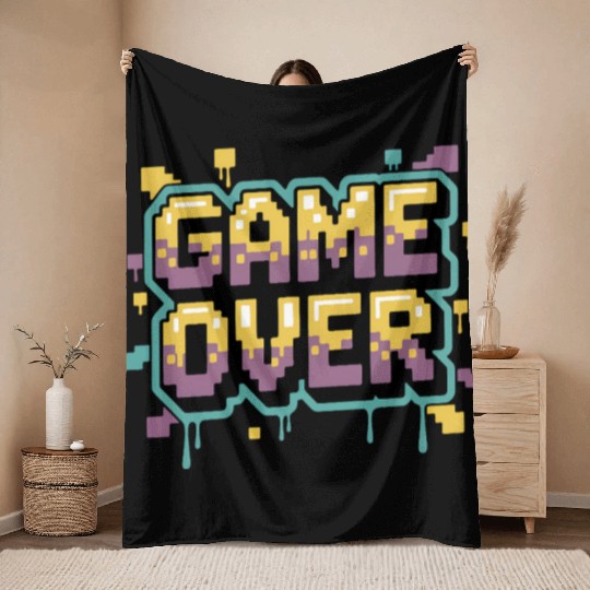 Pixelated Game Over Message Design Throw Blankets