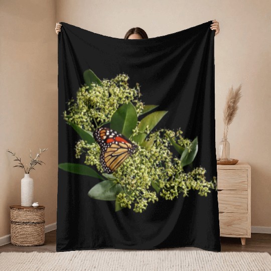 Monarch Butterfly on Euonymus Throw Blankets