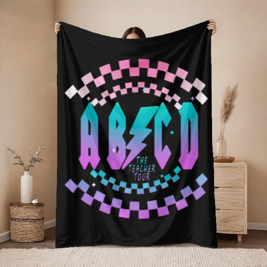 Retro Teacher Tour gift for Teacher, ABCD Teacher Throw Blankets