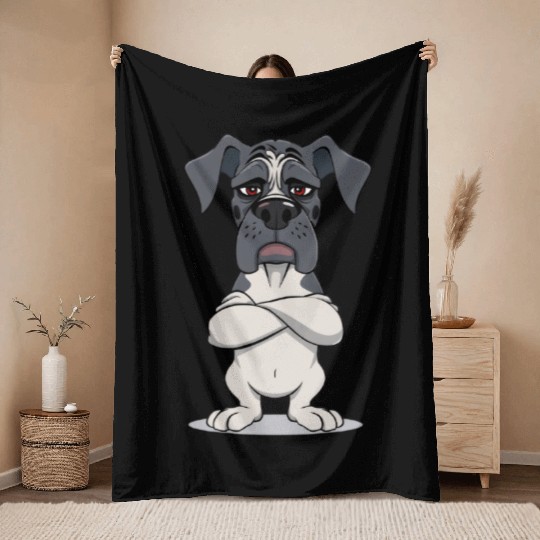 Grumpy great dane cartoon animal illustration Throw Blankets