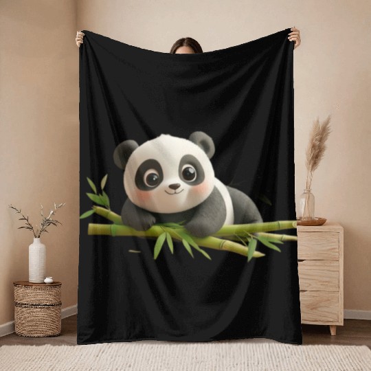 Charming Panda Cub with Bamboo Throw Blankets