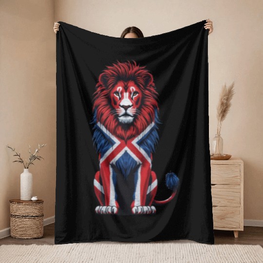 British Lion with Union Jack Flag Bold Art Design Throw Blankets