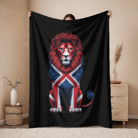 British Lion with Union Jack Flag Bold Art Design Throw Blankets