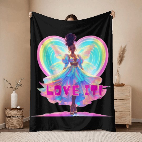 Rainbow Fairy Heart Illustration Throw Blankets