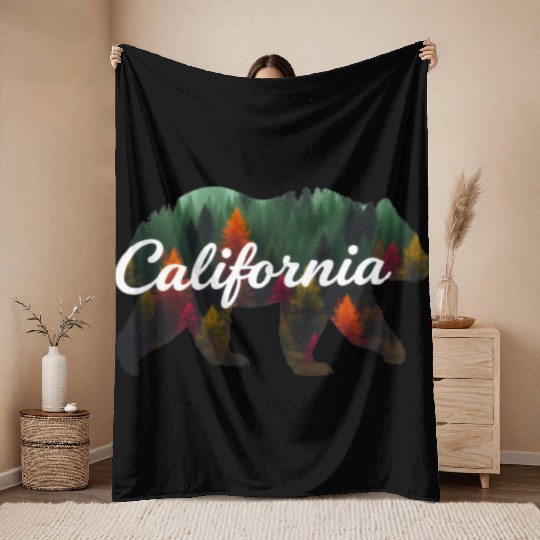 California Bear Forest Scene Throw Blankets