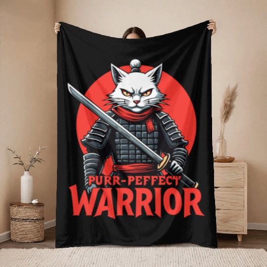 Purr-Perfect Warrior Cat Design Throw Blankets