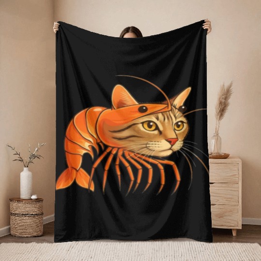Trippi Troppi Italian Brainrot – Funny Shrimp Cat  Throw Blankets