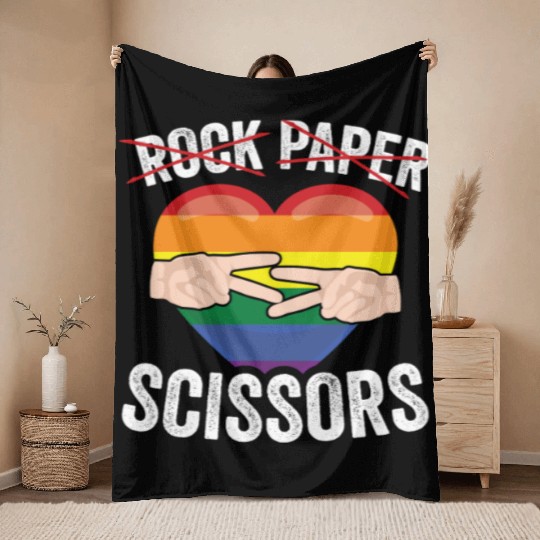 Funny Rock Paper Scissors LGBTQ LGBT Community Throw Blankets