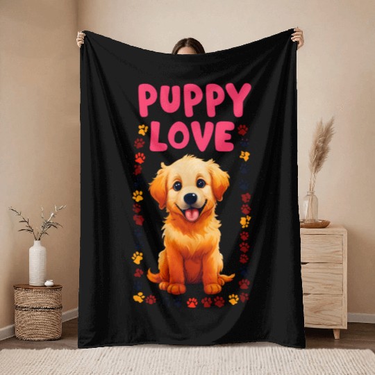 Cute Puppy Love Illustration for Apparel Throw Blankets