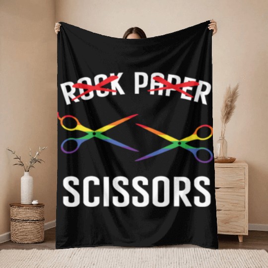 Funny Rock Paper Scissors LGBTQ Pride Throw Blankets
