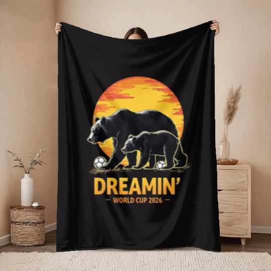 California Dreamin’ – World Cup 2026 Soccer Bear T Throw Blankets