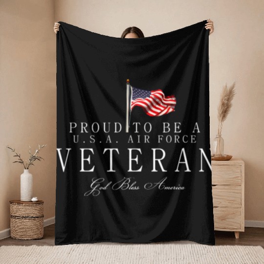 Proud To Be A US Air Force Veteran Throw Blankets