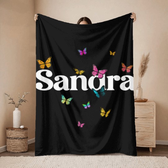 SANDRA - beautiful girl name with cute butterflies Throw Blankets