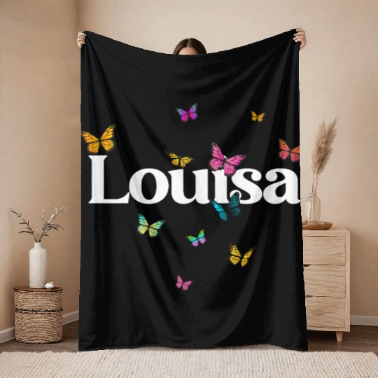 LOUISA - beautiful girl name with cute butterflies Throw Blankets