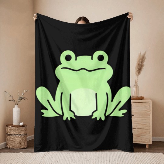 Lime Green Cartoon Frog Design Throw Blankets