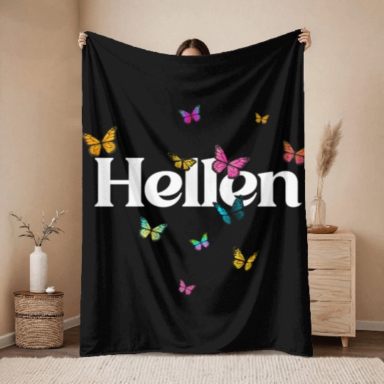 HELLEN - beautiful girl name with cute butterflies Throw Blankets