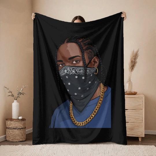 Urban Style Bandana Mask with Gold Chain Throw Blankets