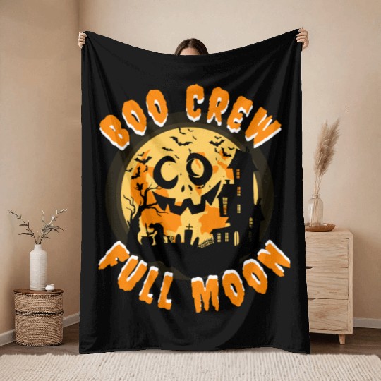Halloween Boo Crew Full Moon Throw Blankets