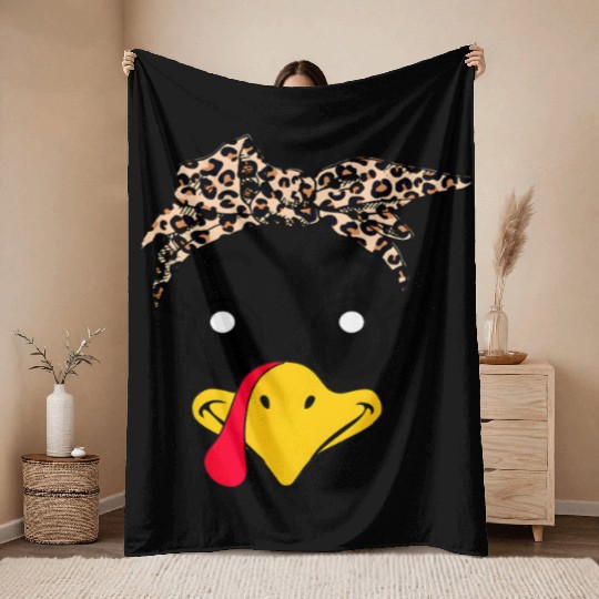 Leopard Print Headscarf Duck Face Throw Blankets
