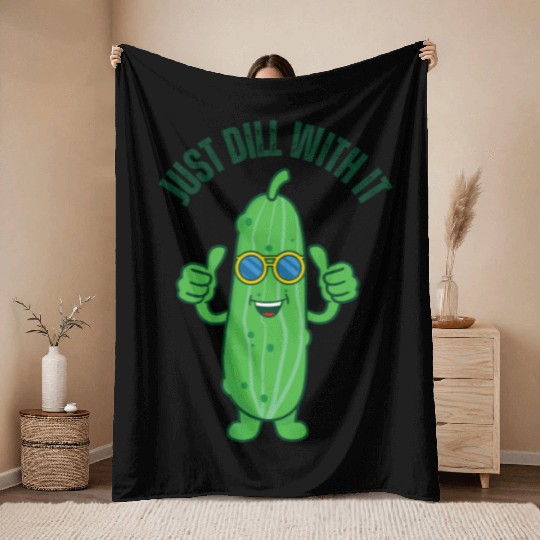 Cool Cucumber with Sunglasses Design Throw Blankets