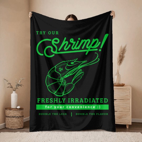 Radioactive Shrimp Retro Parody Throw Blankets