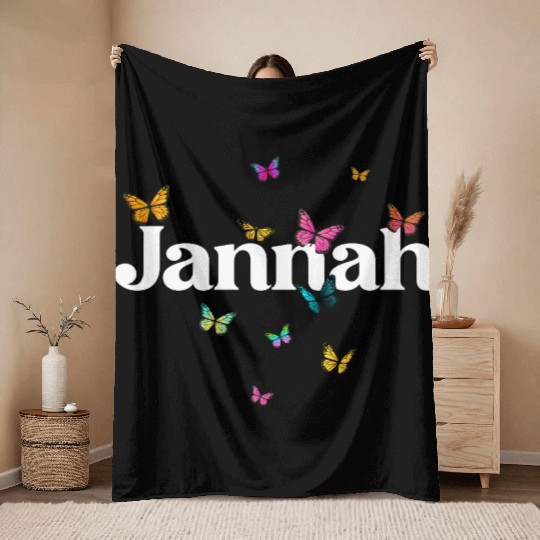 Colorful Butterfly Name Design Throw Blankets
