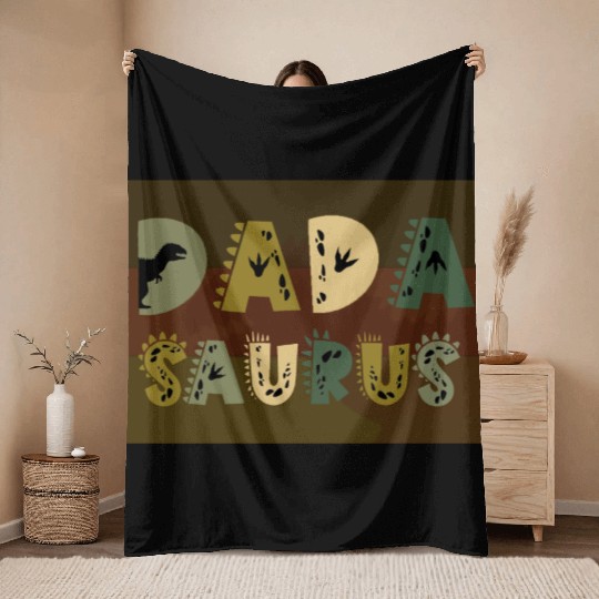 Dada Saurus Throw Blankets, Dinosaur Dad Throw Blankets