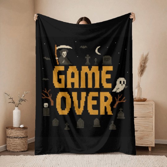 Pixel Haunted Game Over Design Throw Blankets