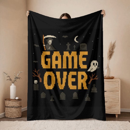 Pixel Haunted Game Over Design Throw Blankets