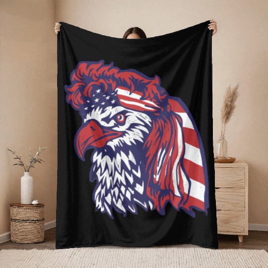 Patriotic Eagle with American Flag Accents Throw Blankets