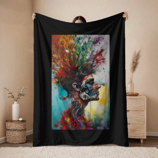 Vibrant Nature-Inspired Human Portrait Throw Blankets