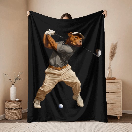 Pitbull golfer Throw Blankets