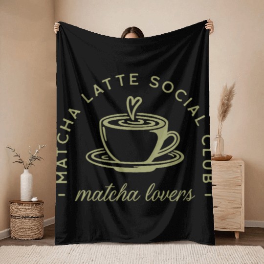 Matcha latte lovers club green aesthetic Throw Blankets