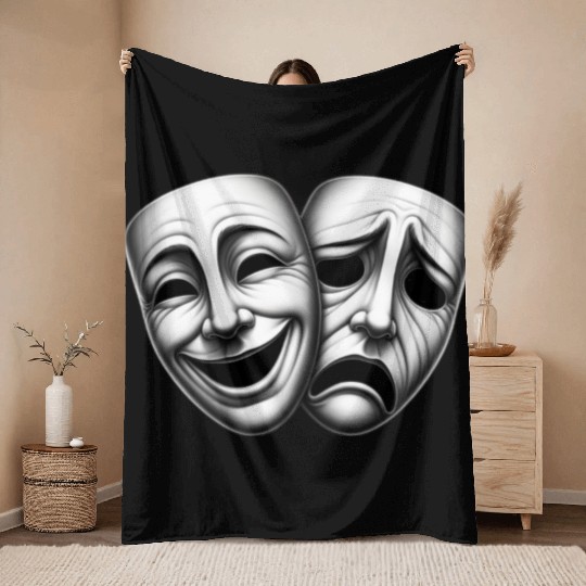 Comedy and Tragedy Masks – Classic Theater Art  Throw Blankets