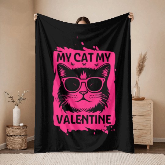 my cat my valentine Throw Blankets