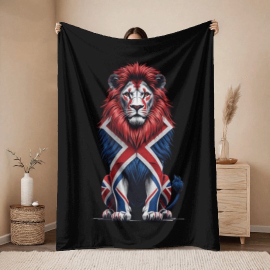 Regal Lion with Union Jack Mane Throw Blankets