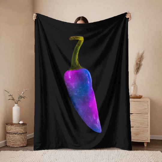 Galaxy Themed Chili Pepper Design Throw Blankets