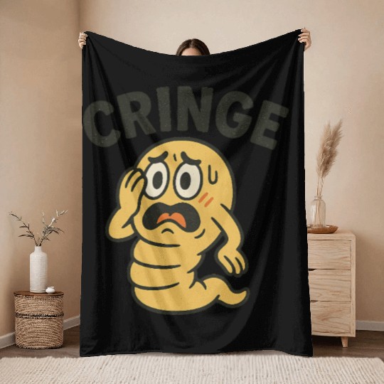 Cringe Meme Worm Illustration Throw Blankets