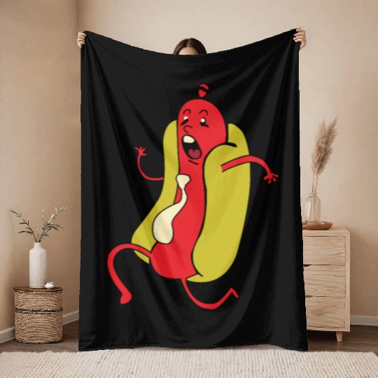 Hot Dog Animated and Playful Character Throw Blankets