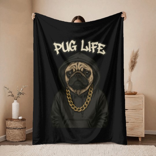Urban Pug with Streetwear Style Throw Blankets