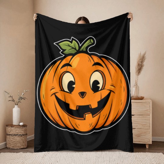 Playful Jack-o'-Lantern Cartoon Design Throw Blankets