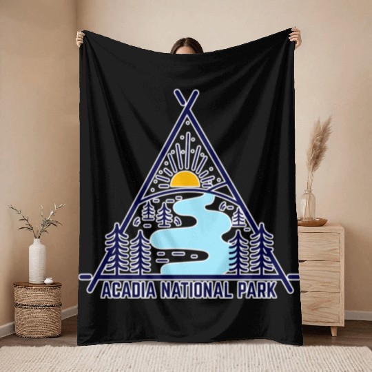 Acadia National Park Camping Scene Throw Blankets