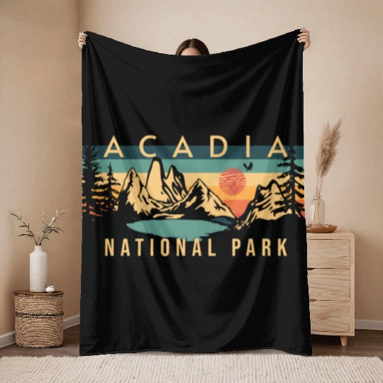 Mountain Sunset at Acadia National Park Throw Blankets