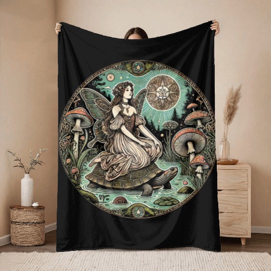 Enchanted Forest Fairy on Turtle Throw Blankets