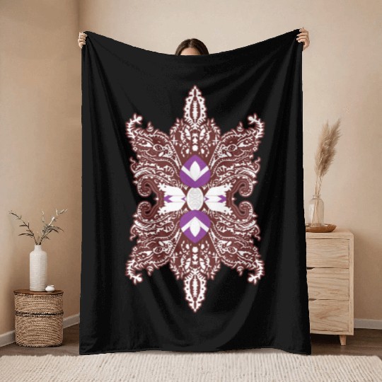Intricate Floral Butterfly Mandala Throw Blankets